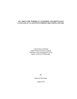 Gendered and Orientalist Language in U.S.-Egyptian Foreign Relations, 1952-1961