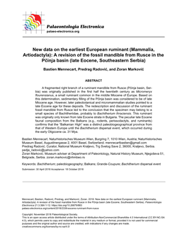 A Revision of the Fossil Mandible from Rusce in the Pčinja Basin (Late Eocene, Southeastern Serbia)