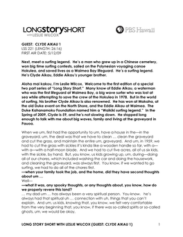 Clyde Aikau 1 Lss 221 (Length: 26:16) First Air Date: 5/12/09