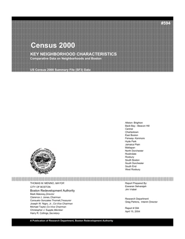 Census 2000 KEY NEIGHBORHOOD CHARACTERISTICS Comparative Data on Neighborhoods and Boston