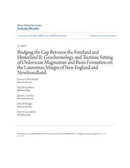 Geochronology and Tectonic Setting of Ordovician Magmatism and Basin Formation on the Laurentian Margin of New England and Newfoundland Francis A