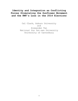 Identity and Integration As Conflicting Forces Stimulating the Sunflower Movement and the KMT’S Loss in the 2014 Elections