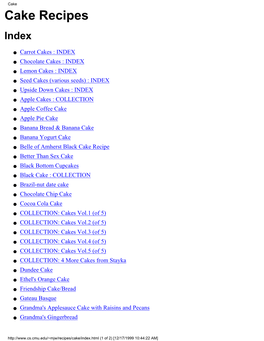 Cake Recipes Index