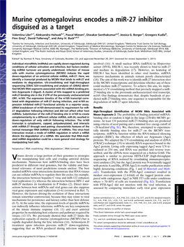 Murine Cytomegalovirus Encodes a Mir-27 Inhibitor Disguised As a Target