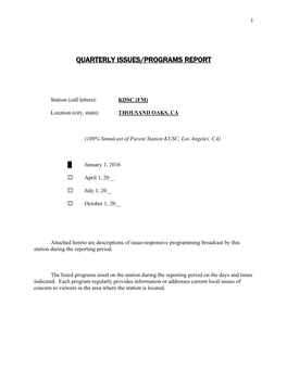 Quarterly Issues/Programs Report