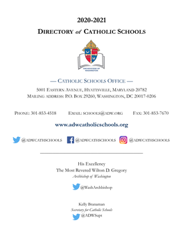 2020-2021 DIRECTORY of CATHOLIC SCHOOLS