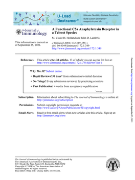 A Teleost Species a Functional C5a Anaphylatoxin Receptor In