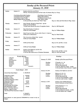 Sunday of the Deceased Priests January 21, 2018