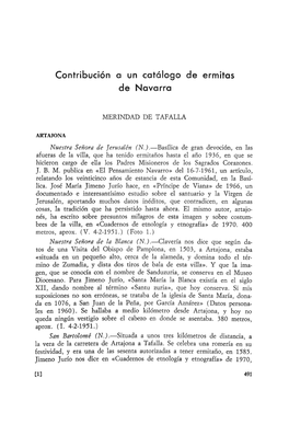 Contribución a Un Catálogo De Ermitas De Navarra
