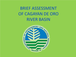 BRIEF ASSESSMENT of CAGAYAN DE ORO RIVER BASIN Presentation Outline