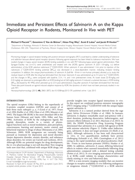 Immediate and Persistent Effects of Salvinorin a on the Kappa Opioid Receptor in Rodents, Monitored in Vivo with PET