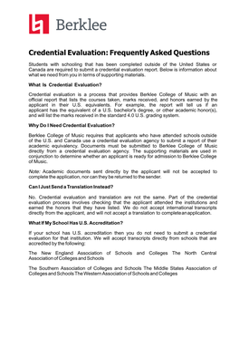 Credential Evaluation: Frequently Asked Questions