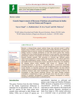 Trifolium Alexandrinum) in India: Current Status and Prospects