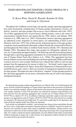 Tiger Grouper (<I>Mycteroperca Tigris</I>): Profile of a Spawning Aggregation