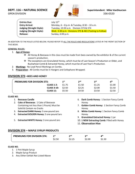 DEPT. 116 – NATURAL SCIENCE Superintendent: Mike Vandeurzen OPEN DIVISION 336-0520