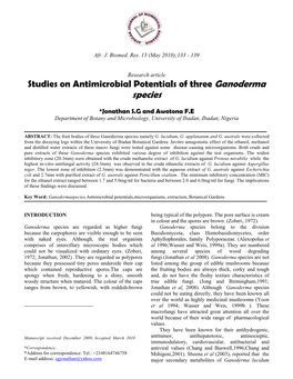 Studies on Antimicrobial Potentials of Three Ganoderma Species