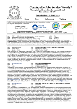 Countryside Jobs Service Weekly® the Original Weekly Newsletter for Countryside Staff First Published July 1994