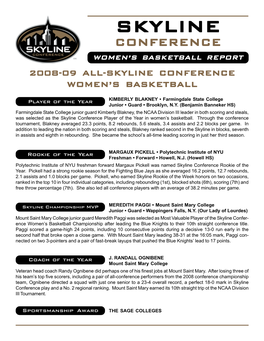 Skylineyline Conference Women’S Basketball Report 2008-09 All-Skyline Conference Women’S Basketball