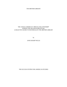 The Anglo-American ‘Special Relationship’ During the Second World War: a Selective Guide to Materials in the British Library