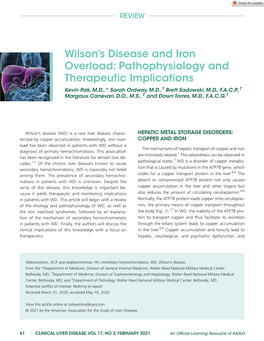 Wilson's Disease and Iron Overload: Pathophysiology and Therapeutic