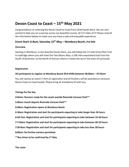 Devon Coast to Coast – 15Th May 2021