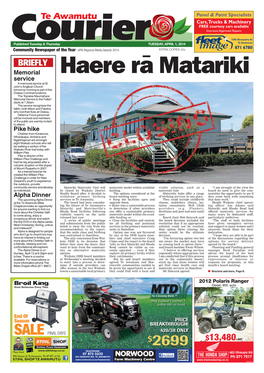 Te Awamutu Courier Tuesday, April 1, 2014