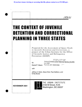 The Con"Ext of Juvenile Detention and Correctional Planning in Three States