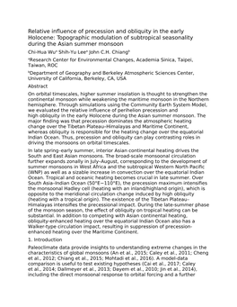 Relative Influence of Precession and Obliquity in the Early Holocene: Topographic Modulation of Subtropical Seasonality During T