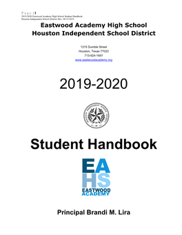 2019-2020 Student Handbook ADMINISTRATION & STAFF