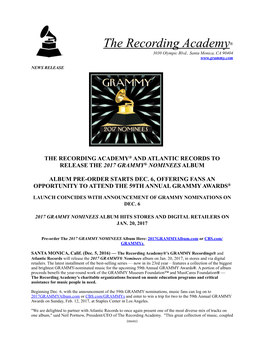 The Recording Academy® 3030 Olympic Blvd., Santa Monica, CA 90404