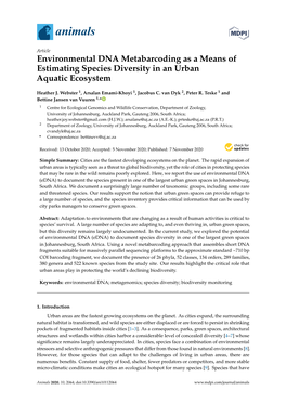 Environmental DNA Metabarcoding As a Means of Estimating Species Diversity in an Urban Aquatic Ecosystem