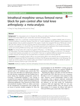 Intrathecal Morphine Versus Femoral Nerve Block for Pain Control After Total Knee Arthroplasty: a Meta-Analysis Yi Tang, Xu Tang, Qinghua Wei and Hui Zhang*