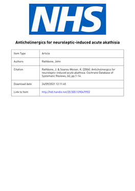 Anticholinergics for Neuroleptic-Induced Acute Akathisia