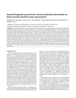 Internal Fragments Generated by Electron Ionization Dissociation En- Hances Protein Top-Down Mass Spectrometry Muhammad A