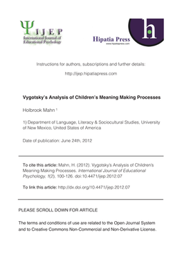 Meaning Making Processes. International Journal of Educational Psychology, 1(2), 1 00-1 26