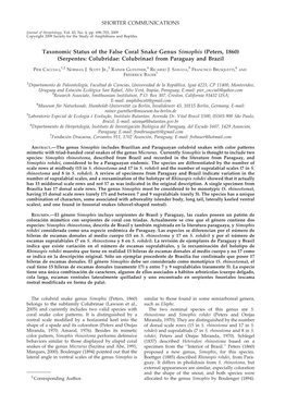 Taxonomic Status of the False Coral Snake Genus Simophis (Peters, 1860) (Serpentes: Colubridae: Colubrinae) from Paraguay and Brazil