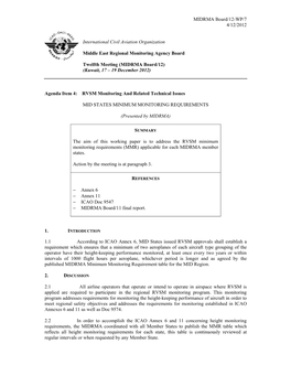 MIDRMA Board/12-WP/7 4/12/2012 International Civil Aviation