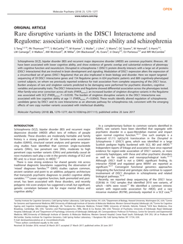 Rare Disruptive Variants in the DISC1 Interactome and Regulome: Association with Cognitive Ability and Schizophrenia