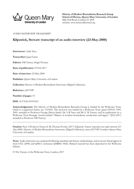 Kilpatrick, Stewart: Transcript of an Audio Interview (23-May-2000)