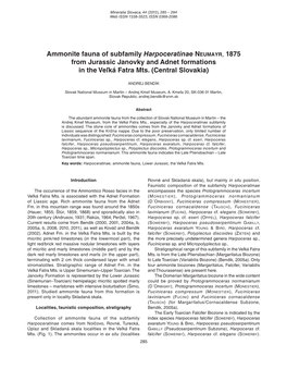 Ammonite Fauna of Subfamily Harpoceratinae Neumayr, 1875 from Jurassic Janovky and Adnet Formations in the Veľká Fatra Mts. (Central Slovakia)