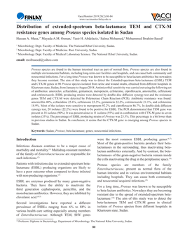 Distribution of Extended-Spectrum Beta-Lactamase TEM and CTX-M Resistance Genes Among Proteus Species Isolated in Sudan Hassan A