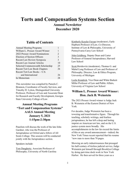 Torts and Compensation Systems Section Annual Newsletter December 2020