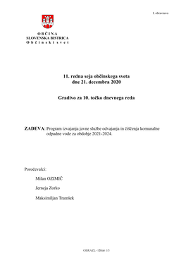 11. Redna Seja Občinskega Sveta Dne 21. Decembra 2020 Gradivo Za 10