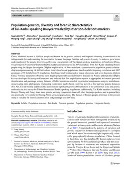 Population Genetics, Diversity and Forensic Characteristics of Tai–Kadai‑Speaking Bouyei Revealed by Insertion/Deletions Markers