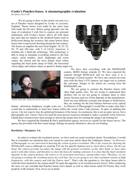 Cooke's Panchro Lenses. a Cinematographic Evaluation