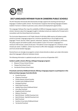 2017 Languages Pathway Plan in Canberra Public Schools
