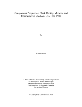 Conspicuous Peripheries: Black Identity, Memory, and Community in Chatham, ON, 1860-1980