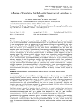 Influence of Cumulative Rainfall on the Occurrence of Landslides in Korea