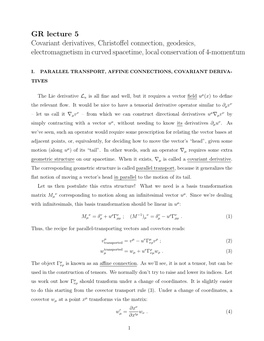 GR Lecture 5 Covariant Derivatives, Christoffel Connection, Geodesics