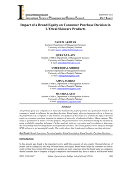 Impact of a Brand Equity on Consumer Purchase Decision in L'oreal